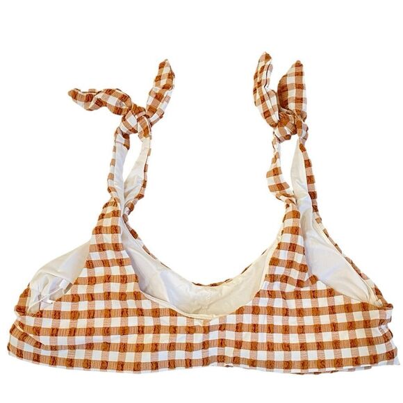 Andie Sparrow Brown Gingham Mandalay Shoulder Tie Bikini Top Sz M NWT - Picture 5 of 12